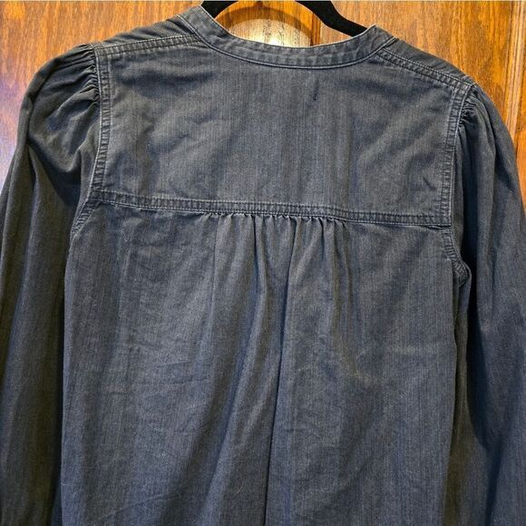 Madewell Denim Button-Up Black Distressed Collarless Shirt XSMALL - Picture 8 of 10